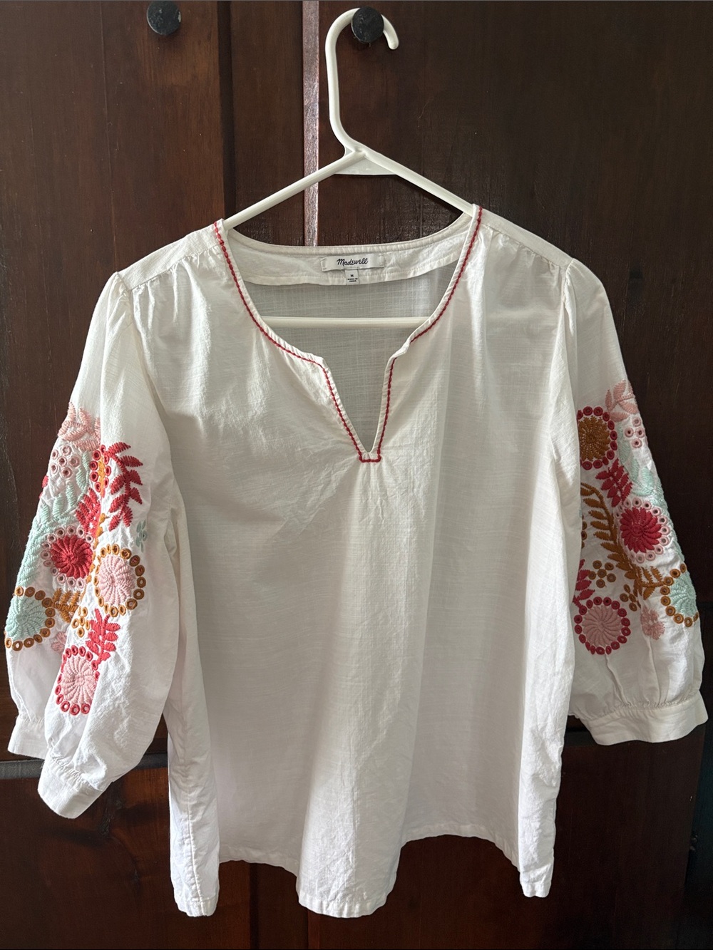 Madewell Boho Popover Top - with Embroidered Sleeves in Antique Cream M - Picture 2 of 8